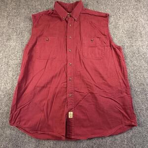 WearGuard Sleeveless Button-Up Work‎ Shirt XL Red Cotton #1460